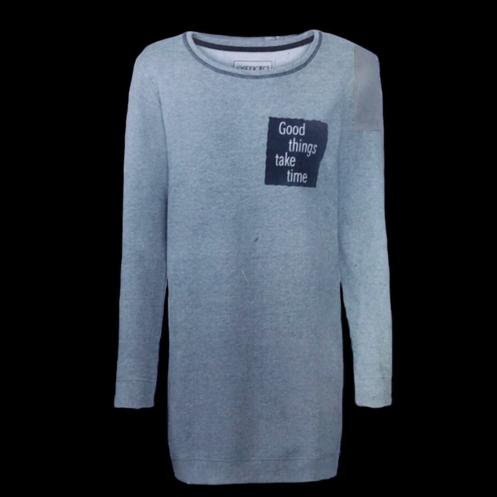 $10 “Good Things Take Time” Sweatshirt Nightshirt Sweater Dress Gray Soft Jersey